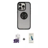 MARSİLYAN™- iPhone 16 Pro Max Kılıf Yörünge Çizgi - Şeffaf Pasifik Cam Ekran Koruyucu + Siyah Bilvis Titan Kamera Lens