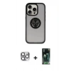 MARSİLYAN™- iPhone 16 Pro Max Kılıf Yörünge Çizgi - Siyah 360 Mat Full Body Arka Koruyucu + Pers Alüminyum Kamera Lens - GI