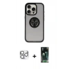 MARSİLYAN™- iPhone 16 Pro Max Kılıf Yörünge Çizgi - Siyah 360 Mat Full Body Arka Koruyucu + Pers Alüminyum Kamera Lens - GS