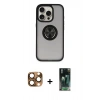 MARSİLYAN™- iPhone 16 Pro Max Kılıf Yörünge Çizgi - Siyah 360 Mat Full Body Arka Koruyucu + Pers Alüminyum Kamera Lens - CLTM
