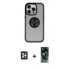 MARSİLYAN™- iPhone 16 Pro Max Kılıf Yörünge Çizgi - Siyah 360 Mat Full Body Arka Koruyucu + Siyah PVD Metal Kamera Lens