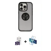 MARSİLYAN™- iPhone 16 Pro Max Kılıf Yörünge Çizgi - Siyah 3D Antistatik Cam Ekran Koruyucu + Bilvis Titan Kamera Lens - TMGI