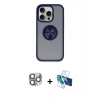 MARSİLYAN™- iPhone 16 Pro Max Kılıf Yörünge Çizgi - Siyah 3D Antistatik Cam Ekran Koruyucu + Pers Alüminyum Kamera Lens - GI