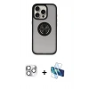 MARSİLYAN™- iPhone 16 Pro Max Kılıf Yörünge Çizgi - Siyah 3D Antistatik Cam Ekran Koruyucu + Pers Alüminyum Kamera Lens - GS