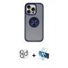 MARSİLYAN™- iPhone 16 Pro Max Kılıf Yörünge Çizgi - Siyah 3D Antistatik Cam Ekran Koruyucu + Pers Alüminyum Kamera Lens - GS