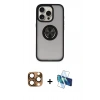 MARSİLYAN™- iPhone 16 Pro Max Kılıf Yörünge Çizgi - Siyah 3D Antistatik Cam Ekran Koruyucu + Pers Alüminyum Kamera Lens - CLTM