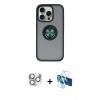 MARSİLYAN™- iPhone 16 Pro Max Kılıf Yörünge Çizgi - Siyah 3D Antistatik Cam Ekran Koruyucu + Pers Alüminyum Kamera Lens - GS