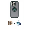 MARSİLYAN™- iPhone 16 Pro Max Kılıf Yörünge Çizgi - Siyah 3D Antistatik Cam Ekran Koruyucu + Pers Alüminyum Kamera Lens - CLTM