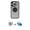 MARSİLYAN™- iPhone 16 Pro Max Kılıf Yörünge Çizgi - Siyah 3D Antistatik Cam Ekran Koruyucu + Pers Alüminyum Kamera Lens - GI