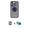 MARSİLYAN™- iPhone 16 Pro Max Kılıf Yörünge Çizgi - Siyah 3D Antistatik Cam Ekran Koruyucu + PVD Metal Kamera Lens - GS
