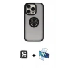 MARSİLYAN™- iPhone 16 Pro Max Kılıf Yörünge Çizgi - Siyah 3D Antistatik Cam Ekran Koruyucu + PVD Metal Kamera Lens - SH