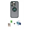 MARSİLYAN™- iPhone 16 Pro Max Kılıf Yörünge Çizgi - Siyah 3D Antistatik Cam Ekran Koruyucu + Raze Metal Kamera Lens - NLGY