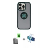 MARSİLYAN™- iPhone 16 Pro Max Kılıf Yörünge Çizgi - Siyah 3D Antistatik Cam Ekran Koruyucu + Raze Metal Kamera Lens - SH
