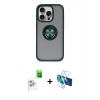 MARSİLYAN™- iPhone 16 Pro Max Kılıf Yörünge Çizgi - Siyah 3D Antistatik Cam Ekran Koruyucu + Raze Metal Kamera Lens - BZ