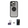 MARSİLYAN™- iPhone 16 Pro Max Kılıf Yörünge Çizgi - Siyah 3D Antistatik Hayalet Cam Ekran Koruyucu + Bilvis Titan Kamera Lens - GS