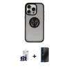 MARSİLYAN™- iPhone 16 Pro Max Kılıf Yörünge Çizgi - Siyah 3D Antistatik Hayalet Cam Ekran Koruyucu + Bilvis Titan Kamera Lens - TMGI