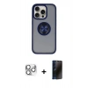 MARSİLYAN™- iPhone 16 Pro Max Kılıf Yörünge Çizgi - Siyah 3D Antistatik Hayalet Cam Ekran Koruyucu + Pers Alüminyum Kamera Lens - GS