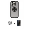 MARSİLYAN™- iPhone 16 Pro Max Kılıf Yörünge Çizgi - Siyah 3D Antistatik Hayalet Cam Ekran Koruyucu + Pers Alüminyum Kamera Lens - GS