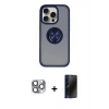 MARSİLYAN™- iPhone 16 Pro Max Kılıf Yörünge Çizgi - Siyah 3D Antistatik Hayalet Cam Ekran Koruyucu + Pers Alüminyum Kamera Lens - GI