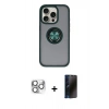 MARSİLYAN™- iPhone 16 Pro Max Kılıf Yörünge Çizgi - Siyah 3D Antistatik Hayalet Cam Ekran Koruyucu + Pers Alüminyum Kamera Lens - GS