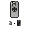 MARSİLYAN™- iPhone 16 Pro Max Kılıf Yörünge Çizgi - Siyah 3D Antistatik Hayalet Cam Ekran Koruyucu + PVD Metal Kamera Lens - GS