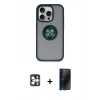 MARSİLYAN™- iPhone 16 Pro Max Kılıf Yörünge Çizgi - Siyah 3D Antistatik Hayalet Cam Ekran Koruyucu + PVD Metal Kamera Lens - GS