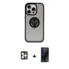 MARSİLYAN™- iPhone 16 Pro Max Kılıf Yörünge Çizgi - Siyah 3D Antistatik Hayalet Cam Ekran Koruyucu + PVD Metal Kamera Lens - GD