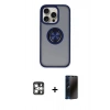 MARSİLYAN™- iPhone 16 Pro Max Kılıf Yörünge Çizgi - Siyah 3D Antistatik Hayalet Cam Ekran Koruyucu + PVD Metal Kamera Lens - GS