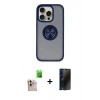 MARSİLYAN™- iPhone 16 Pro Max Kılıf Yörünge Çizgi - Siyah 3D Antistatik Hayalet Cam Ekran Koruyucu + Raze Metal Kamera Lens - NLGY