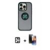 MARSİLYAN™- iPhone 16 Pro Max Kılıf Yörünge Çizgi - Siyah 3D Antistatik Mat Seramik Nano Ekran Koruyucu + Gümüş PVD Metal Kamera Lens
