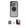 MARSİLYAN™- iPhone 16 Pro Max Kılıf Yörünge Çizgi - Siyah 3D Antistatik Mat Seramik Nano Ekran Koruyucu + PVD Metal Kamera Lens - SH
