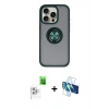 MARSİLYAN™- iPhone 16 Pro Max Kılıf Yörünge Çizgi - Siyah 3D Antistatik Seramik Nano Ekran Koruyucu + Beyaz Raze Metal Kamera Lens