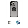 MARSİLYAN™- iPhone 16 Pro Max Kılıf Yörünge Çizgi - Siyah 3D Antistatik Seramik Nano Ekran Koruyucu + PVD Metal Kamera Lens - GD