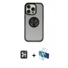 MARSİLYAN™- iPhone 16 Pro Max Kılıf Yörünge Çizgi - Siyah 3D Antistatik Seramik Nano Ekran Koruyucu + PVD Metal Kamera Lens - SH