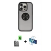 MARSİLYAN™- iPhone 16 Pro Max Kılıf Yörünge Çizgi - Siyah 3D Antistatik Seramik Nano Ekran Koruyucu + Raze Metal Kamera Lens - SH