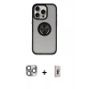 MARSİLYAN™- iPhone 16 Pro Max Kılıf Yörünge Çizgi - Siyah Bilvis 3D Cam Ekran Koruyucu + Pers Alüminyum Kamera Lens - GI