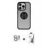 MARSİLYAN™- iPhone 16 Pro Max Kılıf Yörünge Çizgi - Siyah Bilvis 3X AR Hayalet Cam Ekran Koruyucu + Pers Alüminyum Kamera Lens - GS