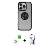 MARSİLYAN™- iPhone 16 Pro Max Kılıf Yörünge Çizgi - Siyah Bilvis 3X AR Hayalet Cam Ekran Koruyucu + Raze Metal Kamera Lens - BZ