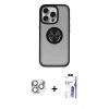 MARSİLYAN™- iPhone 16 Pro Max Kılıf Yörünge Çizgi - Siyah Bilvis 3X AR HD Cam Ekran Koruyucu + Pers Alüminyum Kamera Lens - GS