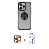 MARSİLYAN™- iPhone 16 Pro Max Kılıf Yörünge Çizgi - Siyah Bilvis 3X AR HD Cam Ekran Koruyucu + Pers Alüminyum Kamera Lens - CLTM