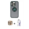 MARSİLYAN™- iPhone 16 Pro Max Kılıf Yörünge Çizgi - Siyah Bilvis 3X AR HD Cam Ekran Koruyucu + Pers Alüminyum Kamera Lens - CLTM