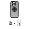 MARSİLYAN™- iPhone 16 Pro Max Kılıf Yörünge Çizgi - Siyah Bilvis 3X AR HD Cam Ekran Koruyucu + PVD Metal Kamera Lens - GS