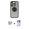 MARSİLYAN™- iPhone 16 Pro Max Kılıf Yörünge Çizgi - Siyah Bilvis 5in1 3D Magic Cam Ekran Koruyucu + Pers Alüminyum Kamera Lens - GS