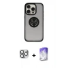MARSİLYAN™- iPhone 16 Pro Max Kılıf Yörünge Çizgi - Siyah Bilvis 5in1 3D Magic Cam Ekran Koruyucu + Pers Alüminyum Kamera Lens - GI