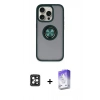 MARSİLYAN™- iPhone 16 Pro Max Kılıf Yörünge Çizgi - Siyah Bilvis 5in1 3D Magic Cam Ekran Koruyucu + PVD Metal Kamera Lens - SH