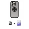 MARSİLYAN™- iPhone 16 Pro Max Kılıf Yörünge Çizgi - Siyah Bilvis 5in1 5D Magic Hayalet Cam Ekran Koruyucu + PVD Metal Kamera Lens - SH