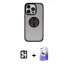 MARSİLYAN™- iPhone 16 Pro Max Kılıf Yörünge Çizgi - Siyah Bilvis 5in1 5D Magic Hayalet Cam Ekran Koruyucu + PVD Metal Kamera Lens - GD