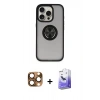 MARSİLYAN™- iPhone 16 Pro Max Kılıf Yörünge Çizgi - Siyah Bilvis 5in1 5D Magic Hayalet Cam Ekran Koruyucu + Pers Alüminyum Kamera Lens - CLTM