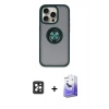 MARSİLYAN™- iPhone 16 Pro Max Kılıf Yörünge Çizgi - Siyah Bilvis 5in1 5D Magic Hayalet Cam Ekran Koruyucu + PVD Metal Kamera Lens - SH