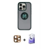 MARSİLYAN™- iPhone 16 Pro Max Kılıf Yörünge Çizgi - Siyah Bilvis 5in1 5D Magic Hayalet Cam Ekran Koruyucu + Pers Alüminyum Kamera Lens - CLTM